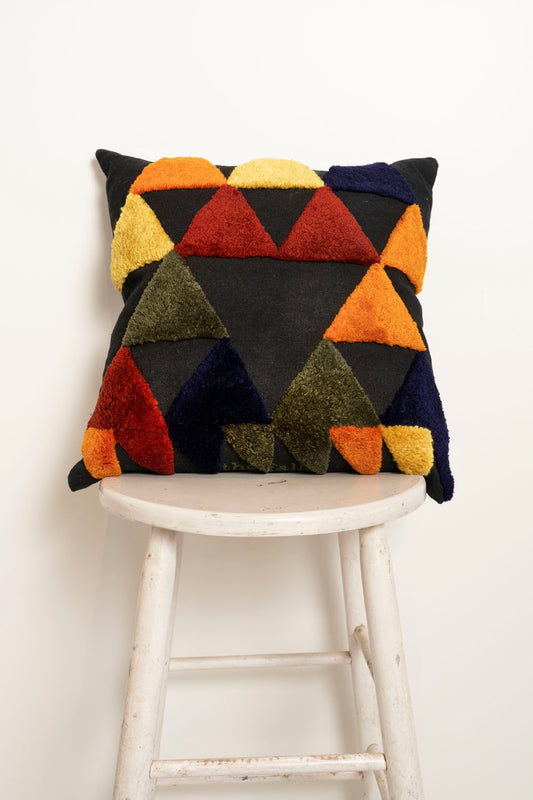 "Tufty Triangles" Square Pillow - Black/Multi