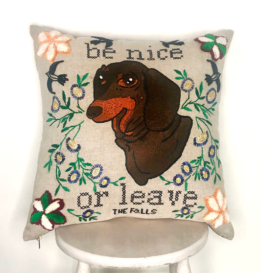 "Be Nice Dora" Pillow - Natural/Multi