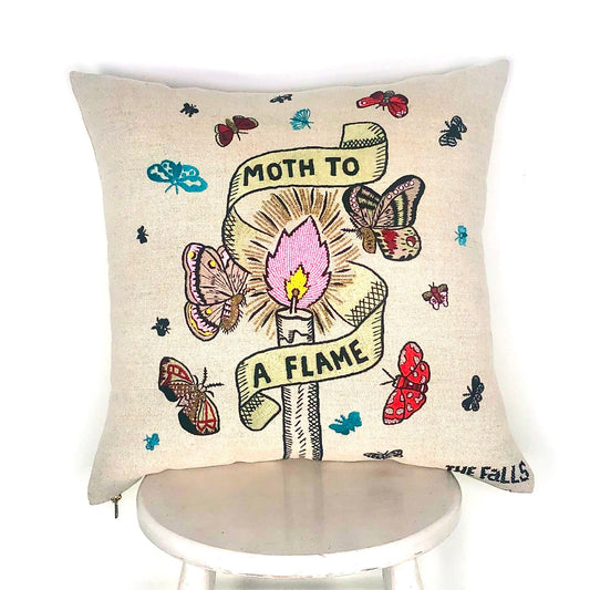 "Moth to a Flame" Pillow - Natural/Multi