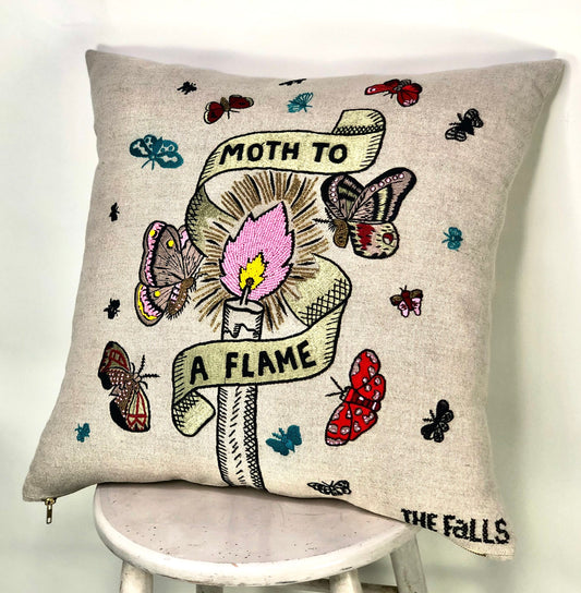 "Moth to a Flame" Pillow - Natural/Multi