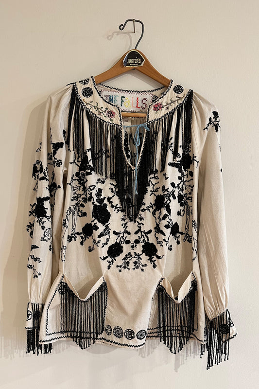 "Fringe Event" Linen Smock - Ecru/Black