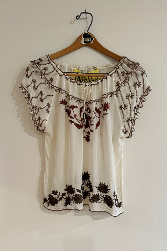 1 Of 1 "Corded Blooms" Ballet Neck Blouse - White/Multi