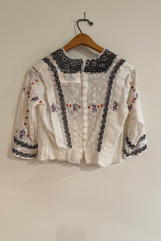 "Black Lace" Edwardian Shirt - White/Multi