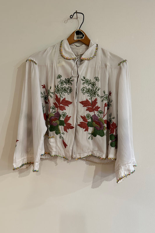 "Boudoir Bouquet" Bed Jacket - Silver/Multi