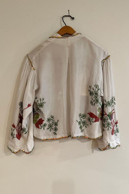 "Boudoir Bouquet" Bed Jacket - Silver/Multi