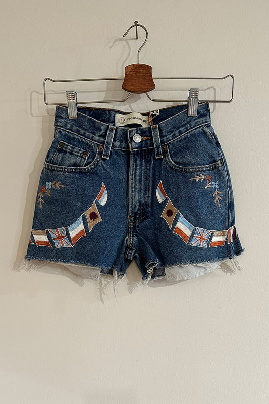 1 Of 1 "Colonial Flags" Cut-Offs - Denim/Multi