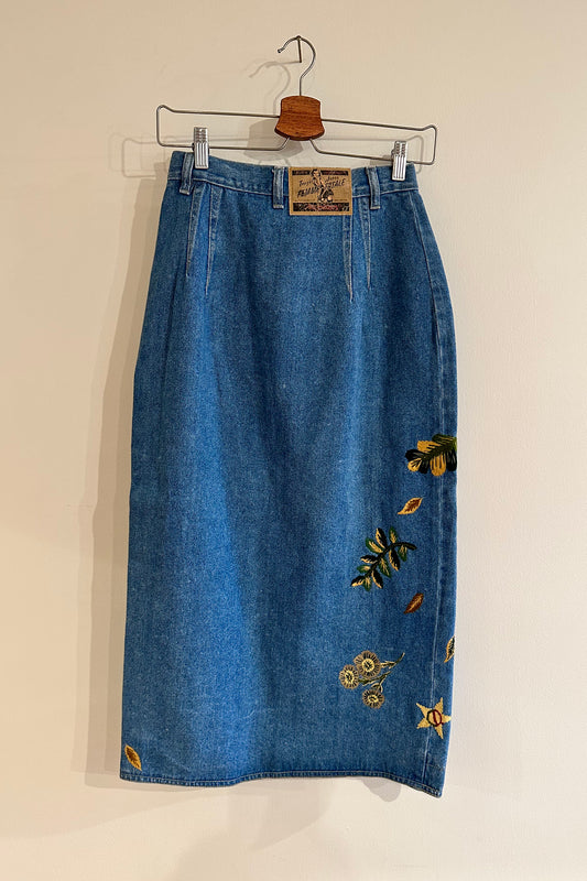 1 of 1 "Oak Leaf Love" Wrap Midi Skirt - Denim/Multi