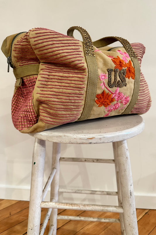 “Rope Flora” Small Bag - Tan/Pink