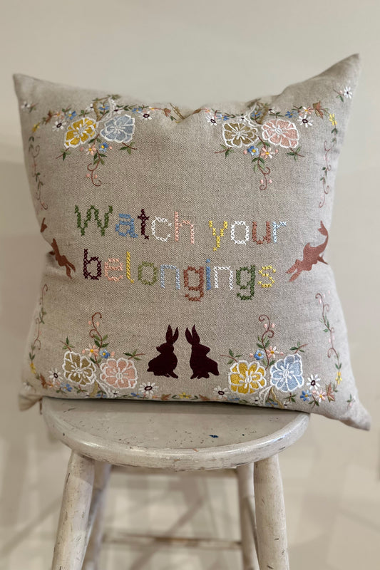 "Watch Your Belongings" Pillow - Natural/Multi