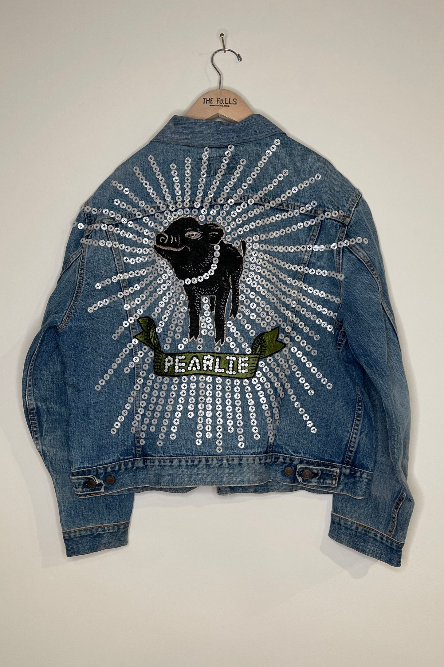 "Pearlie Pig" Levis Trucker - Denim/Black/Pearls